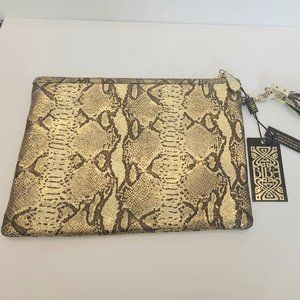 BIBA - Gold Snakeskin Leather Clutch.   NWT